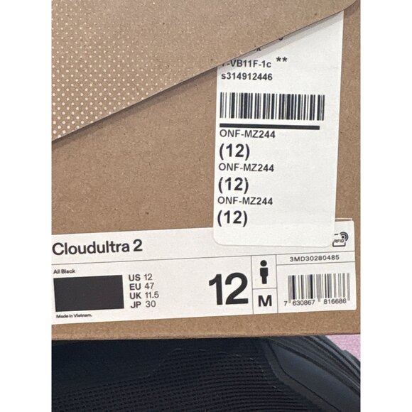 On Cloudultra 2 Pad Snakers in All Black 12 New with Box Mens Athletic Shoes - Picture 12 of 15